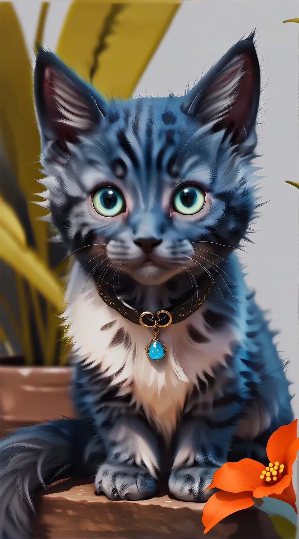 ai character: blue kitten  background