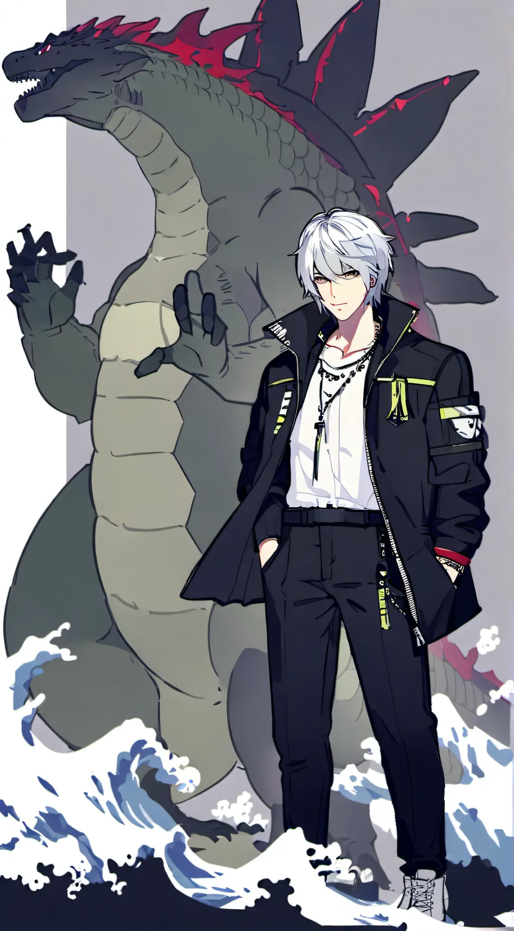 ai character: Godzilla  background