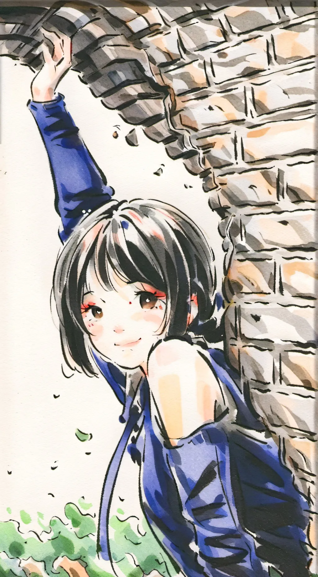 ai character: girl stuck in wall background