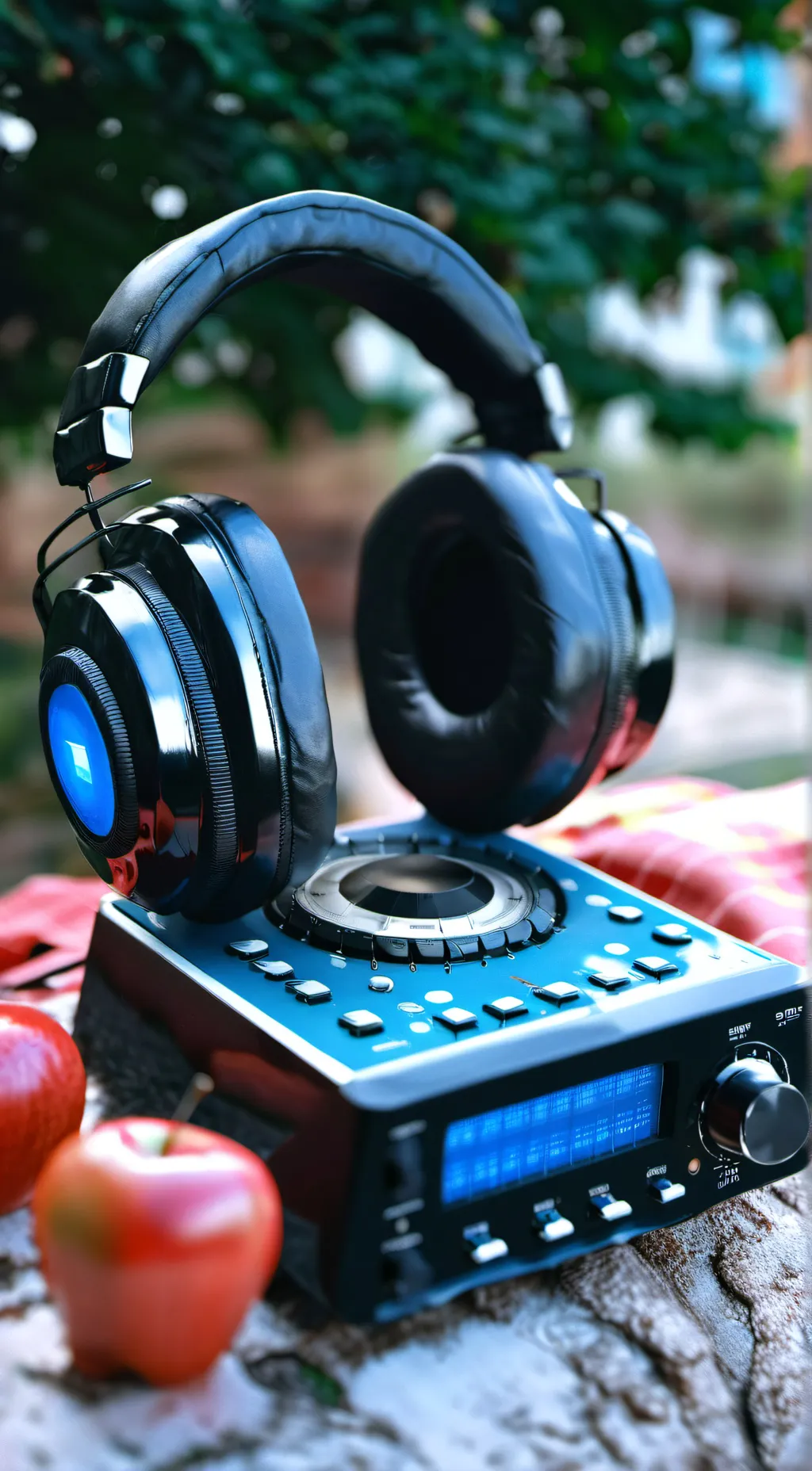 ai character: Radio apple background