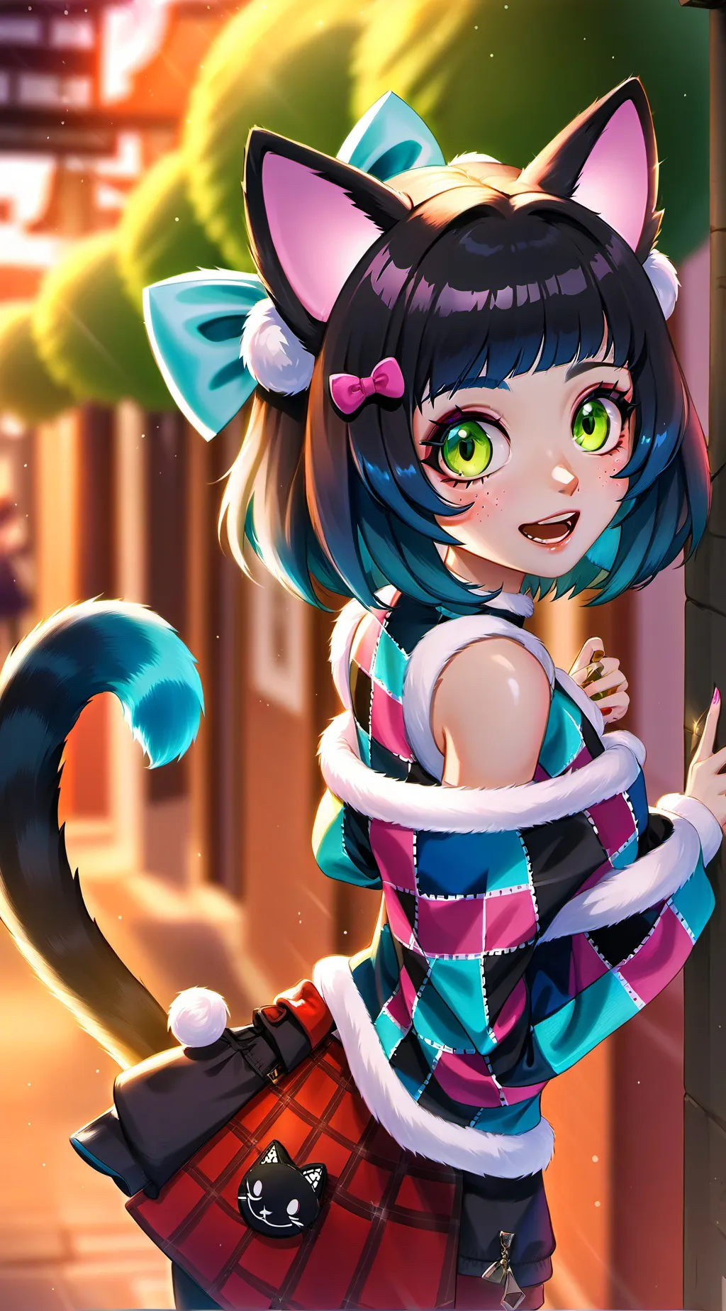 ai character: Patchwork Spirit Feline background
