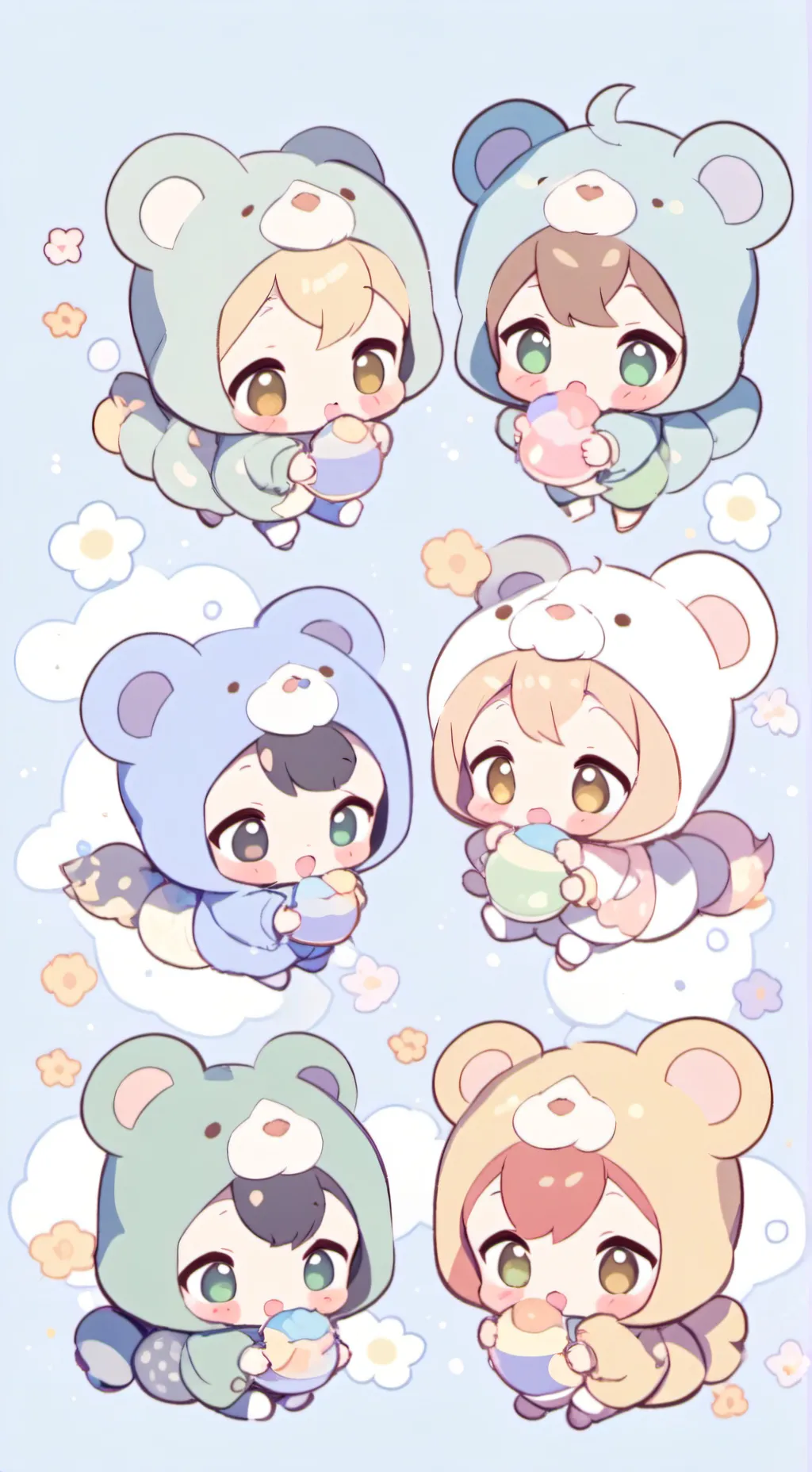 ai character: 6 newborn babies  background