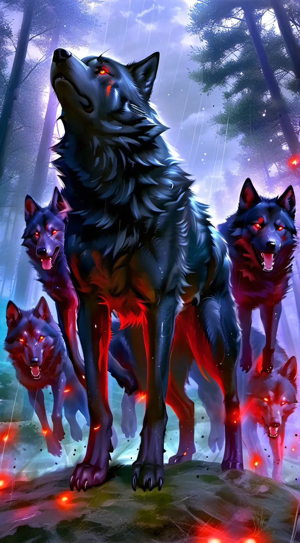 ai character: wolfs and baby bun background