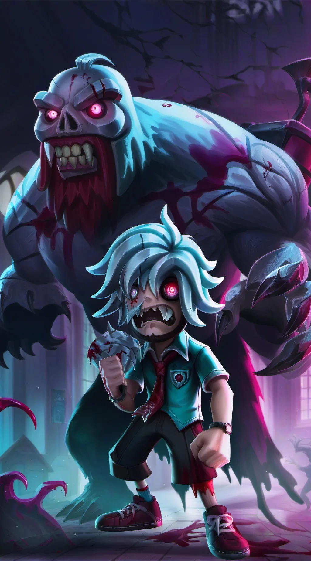 ai character: abandoned school background