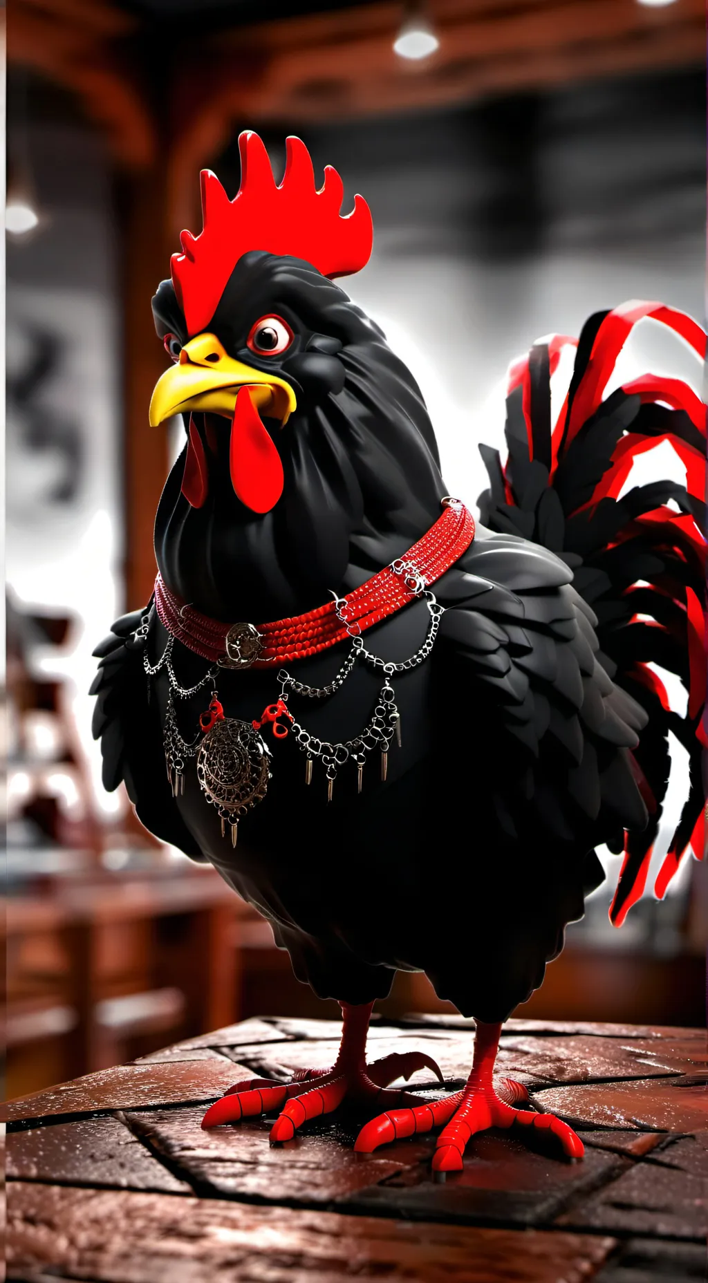 ai character: tall chicken  background