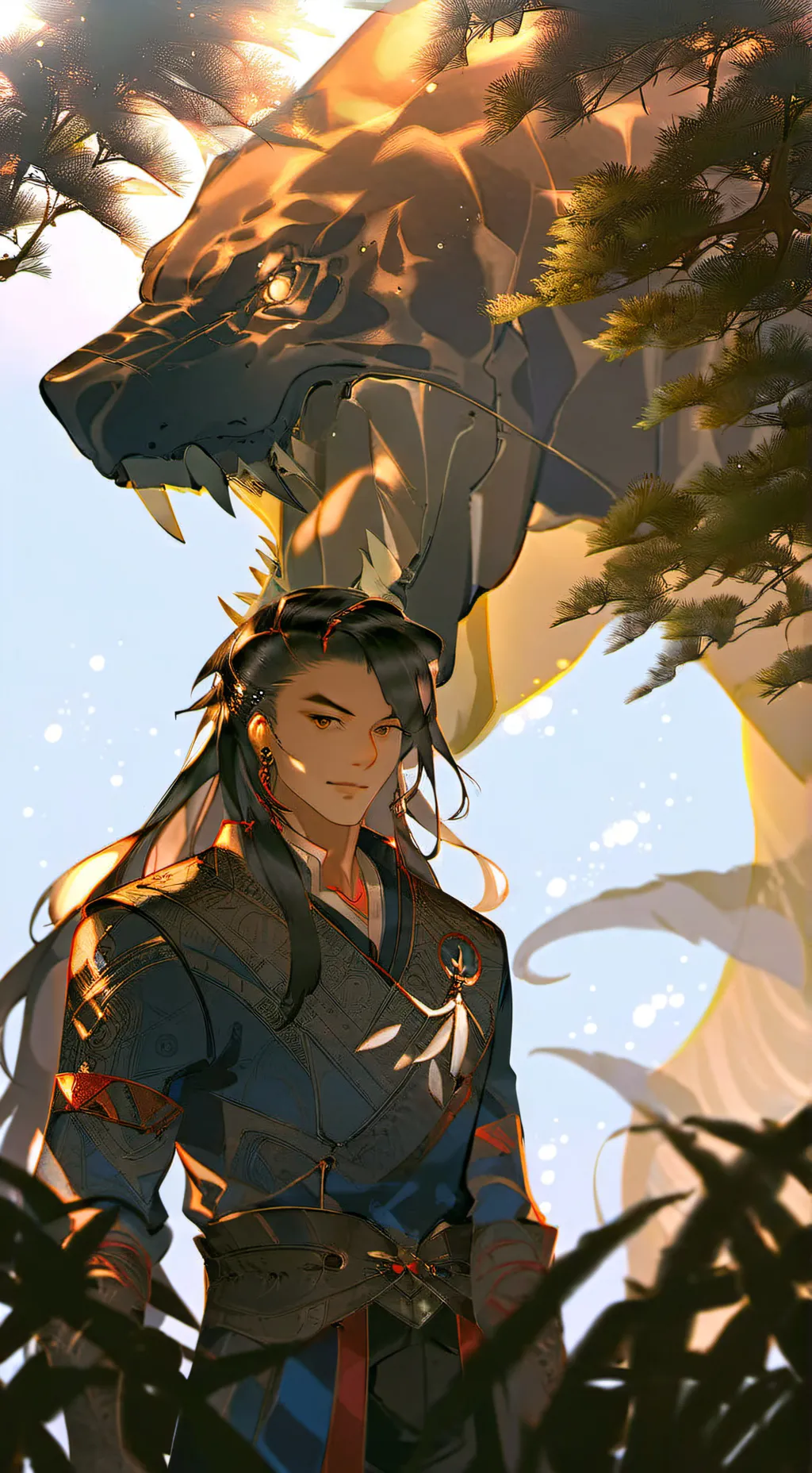 ai character: T-Rex, lion shark background