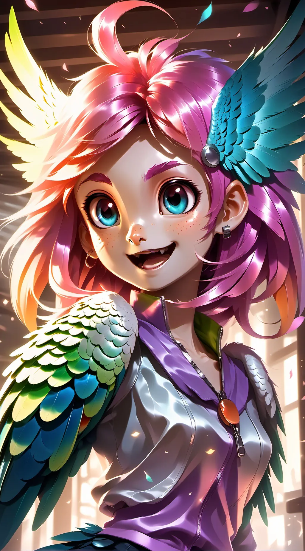 ai character: Rainbow Parrot Furry background