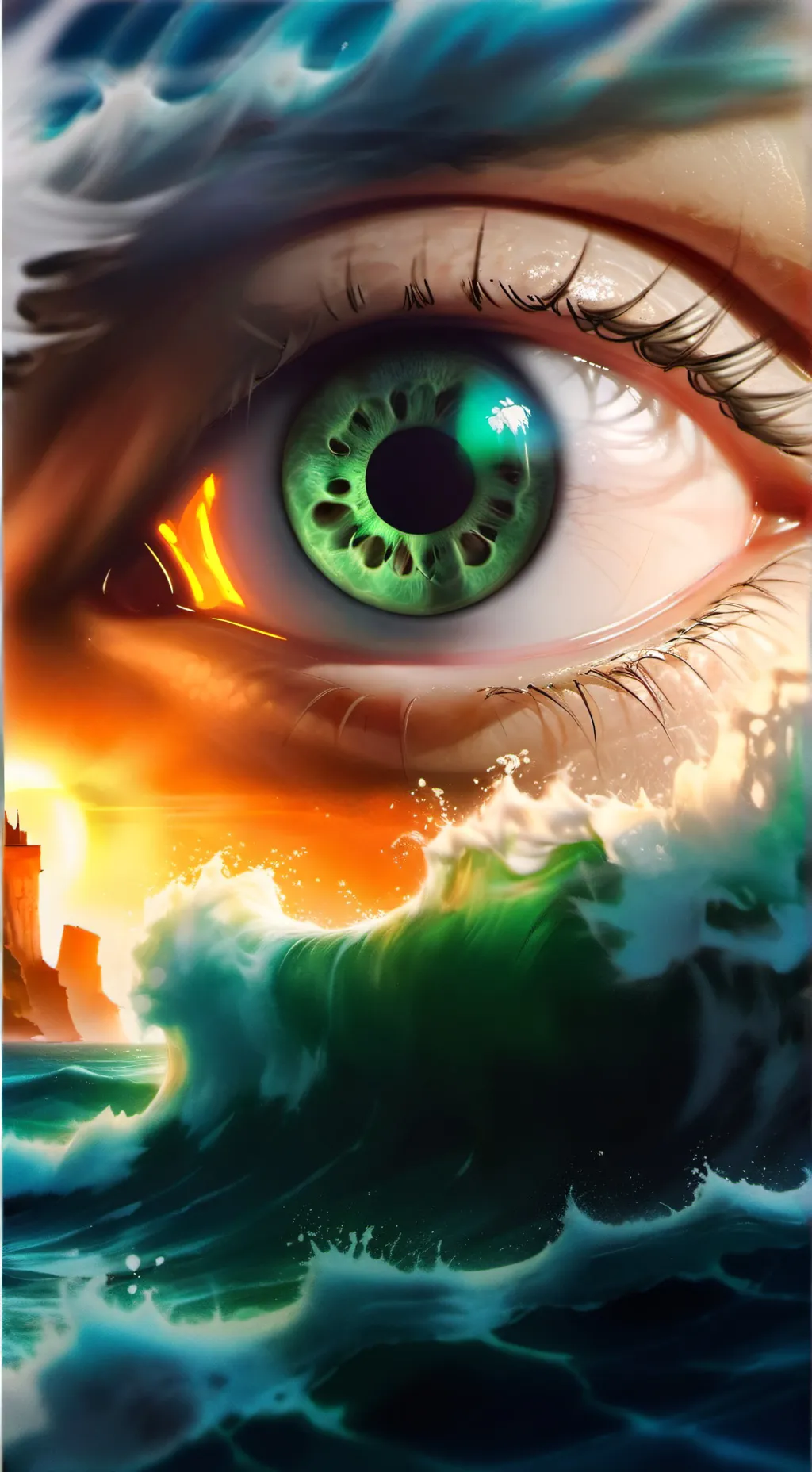 ai character: green eye of God background