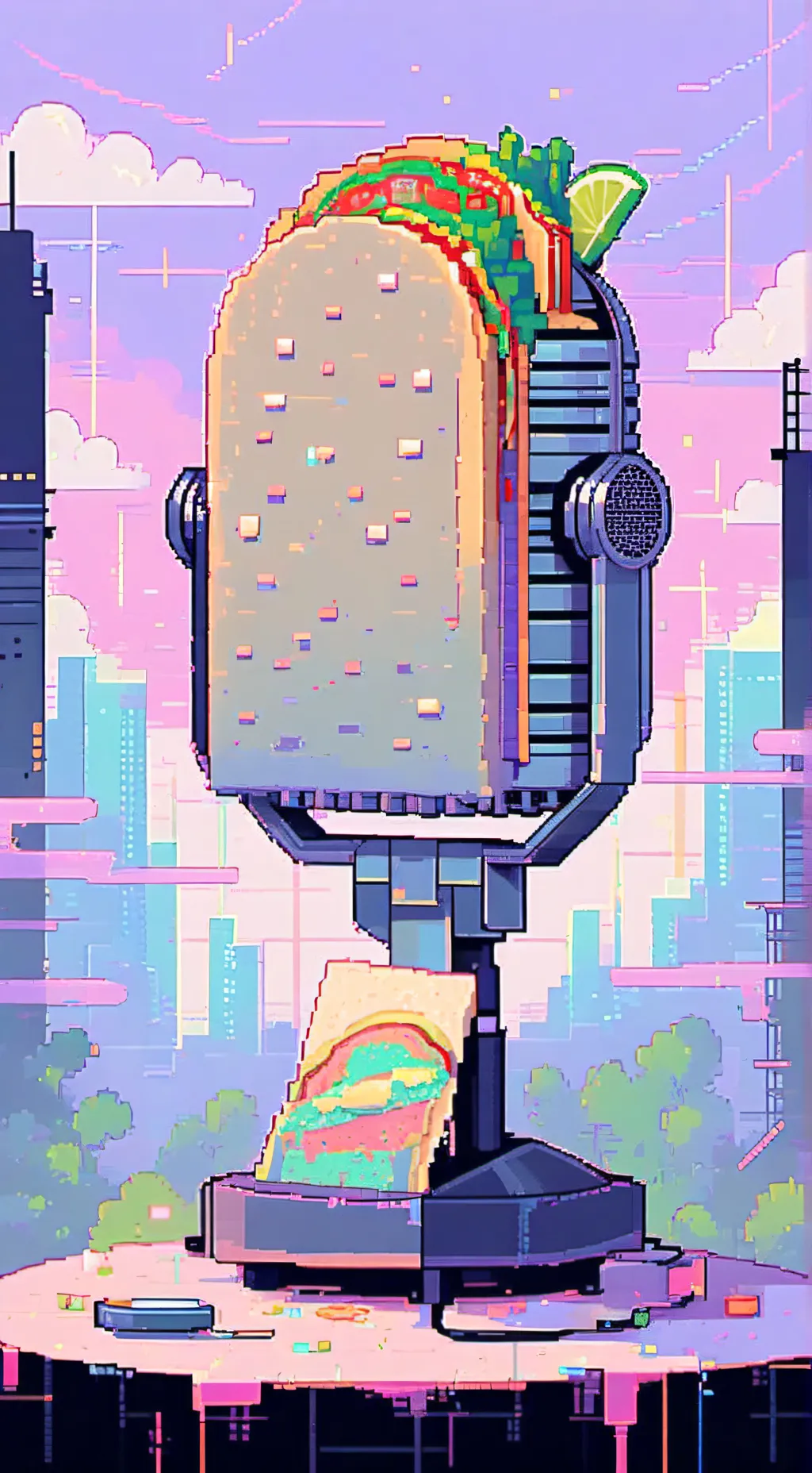ai character: taco X mic background