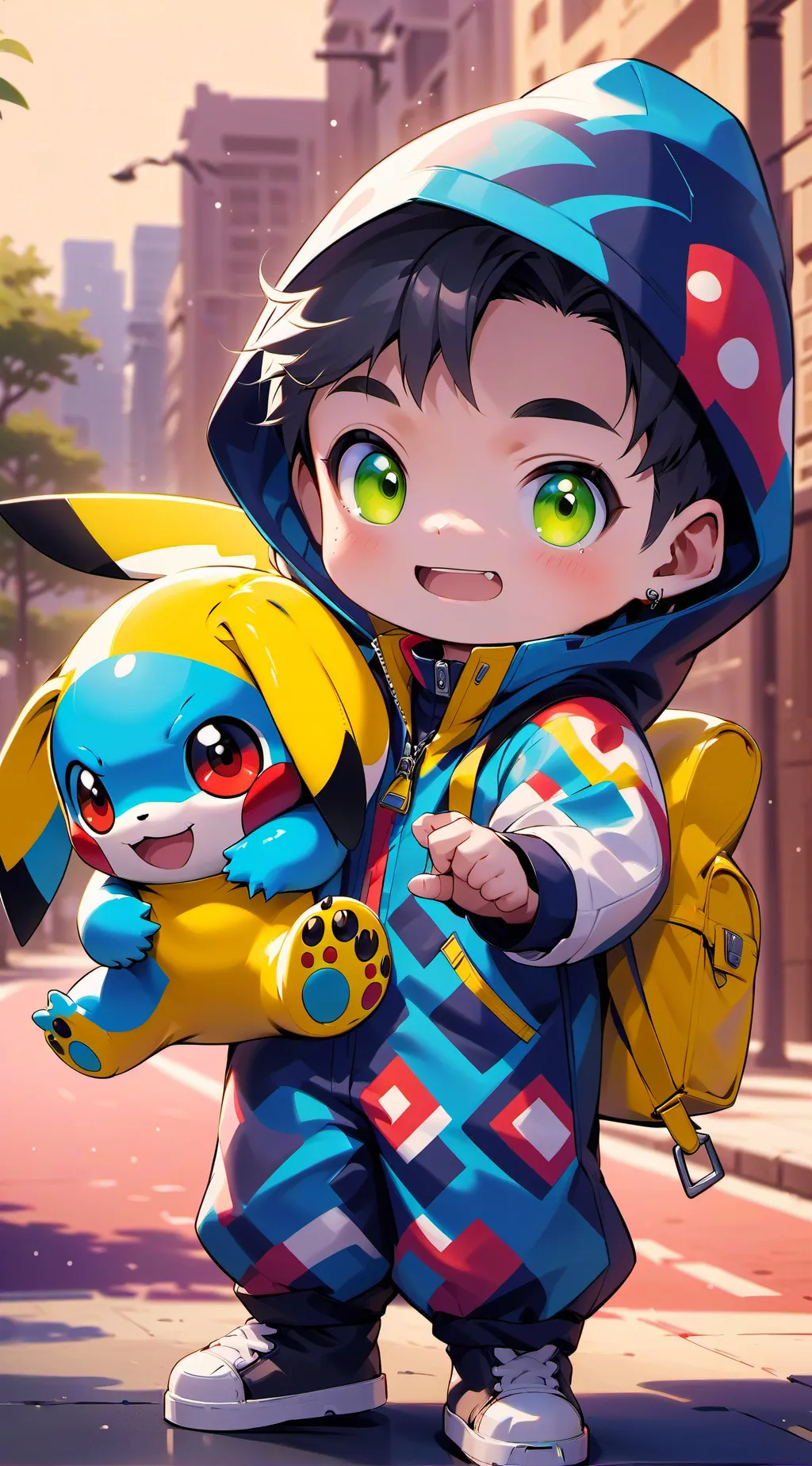 ai character: Bebé y su Pikachu background