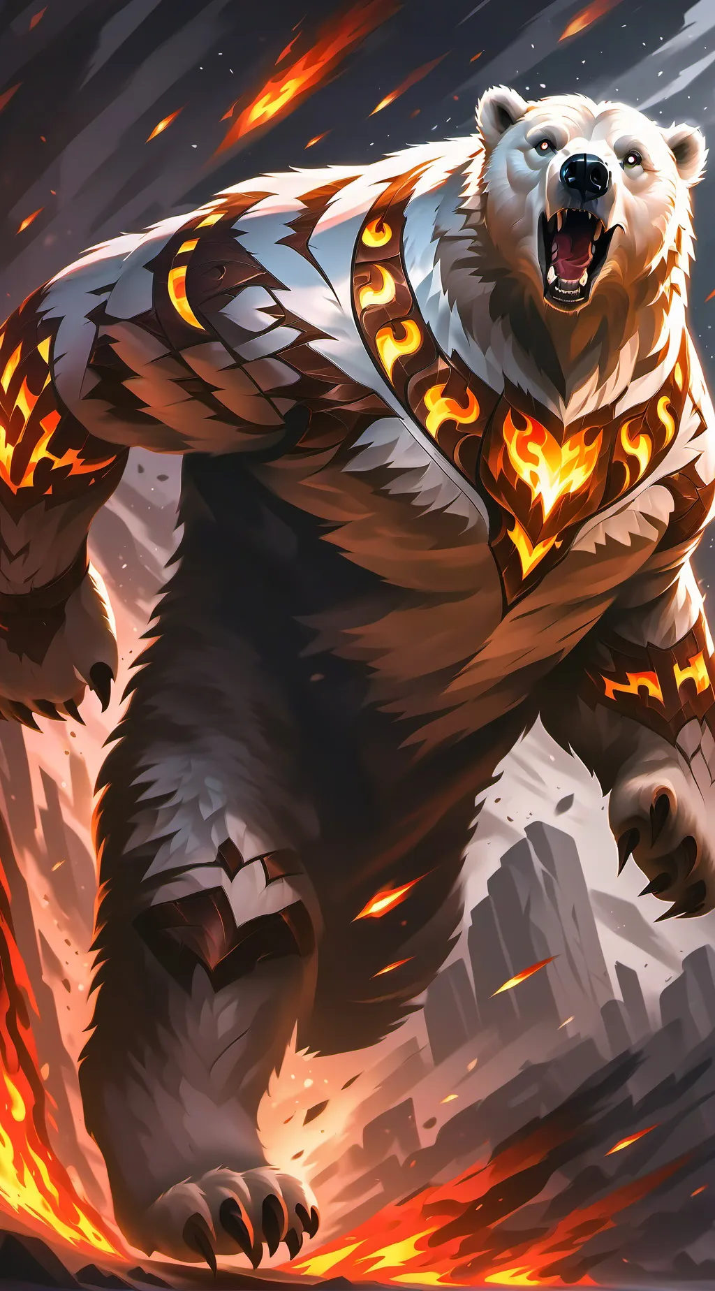 ai character: fire polar bear background