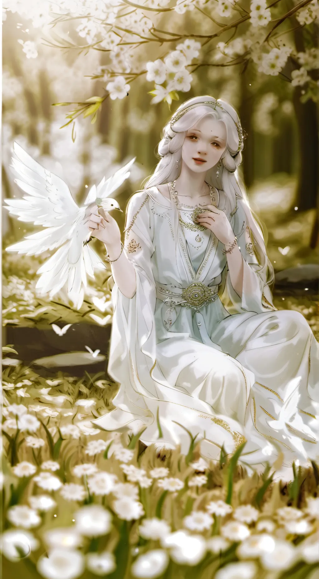 ai character: Girl whit bird background