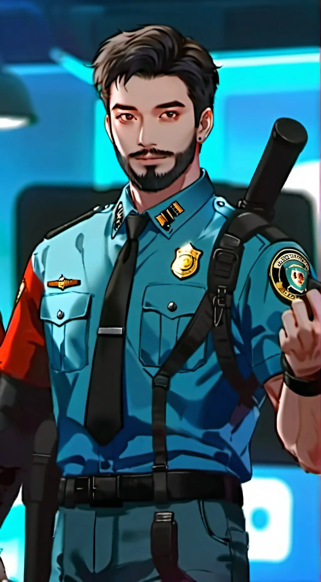 ai character: Sheriff labrador background