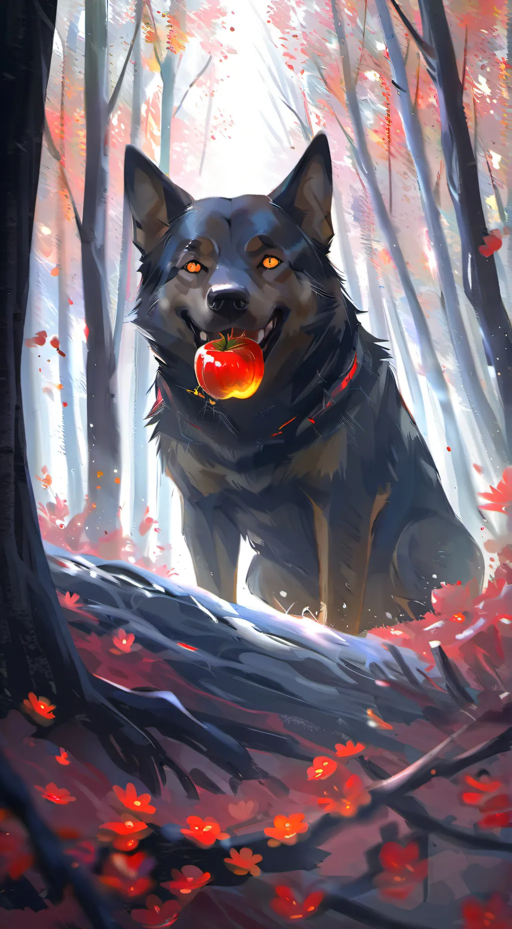 ai character: apple dog background