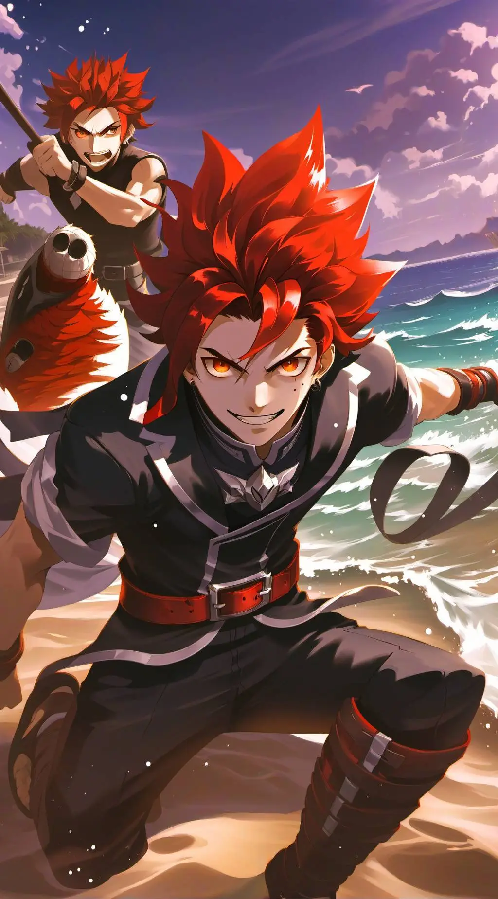 ai character: Mha beach vacation background