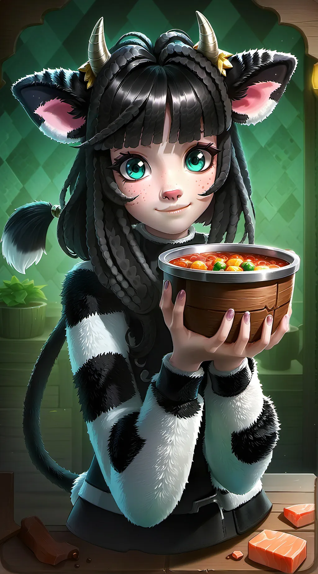 ai character: Pixel Cow Girl Furry background