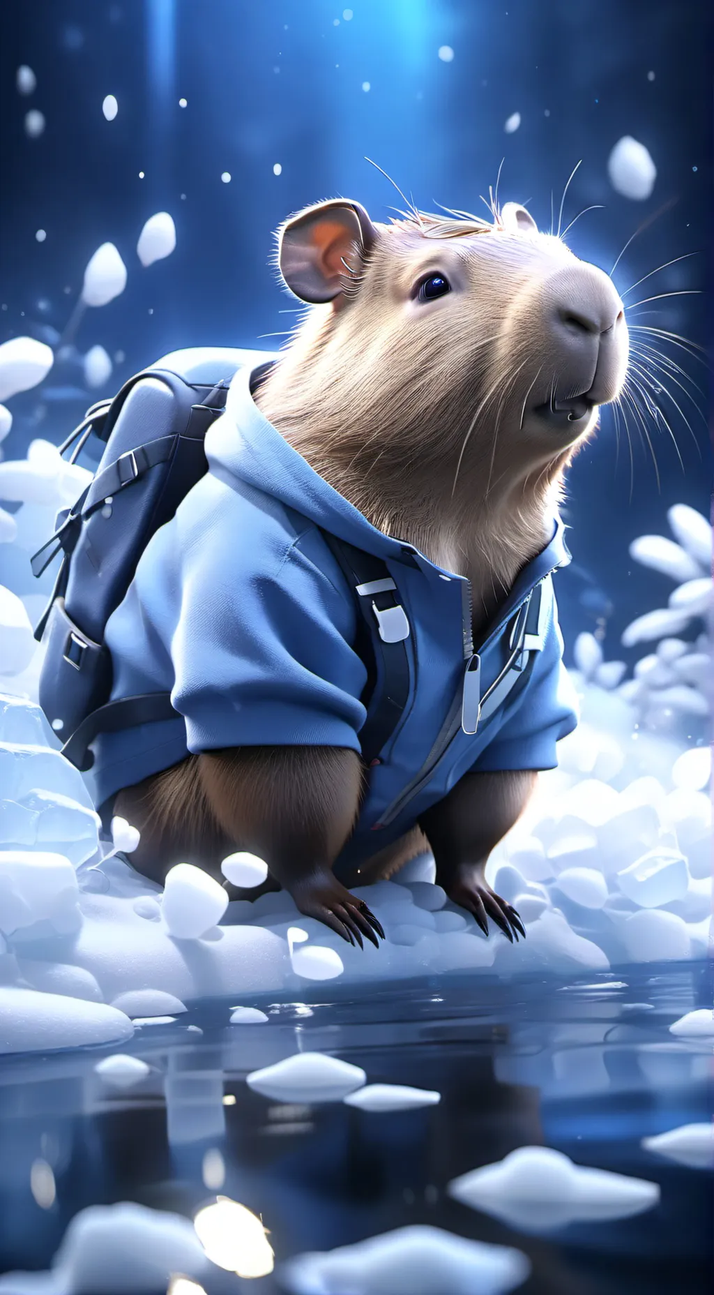 ai character: capybara on snow background