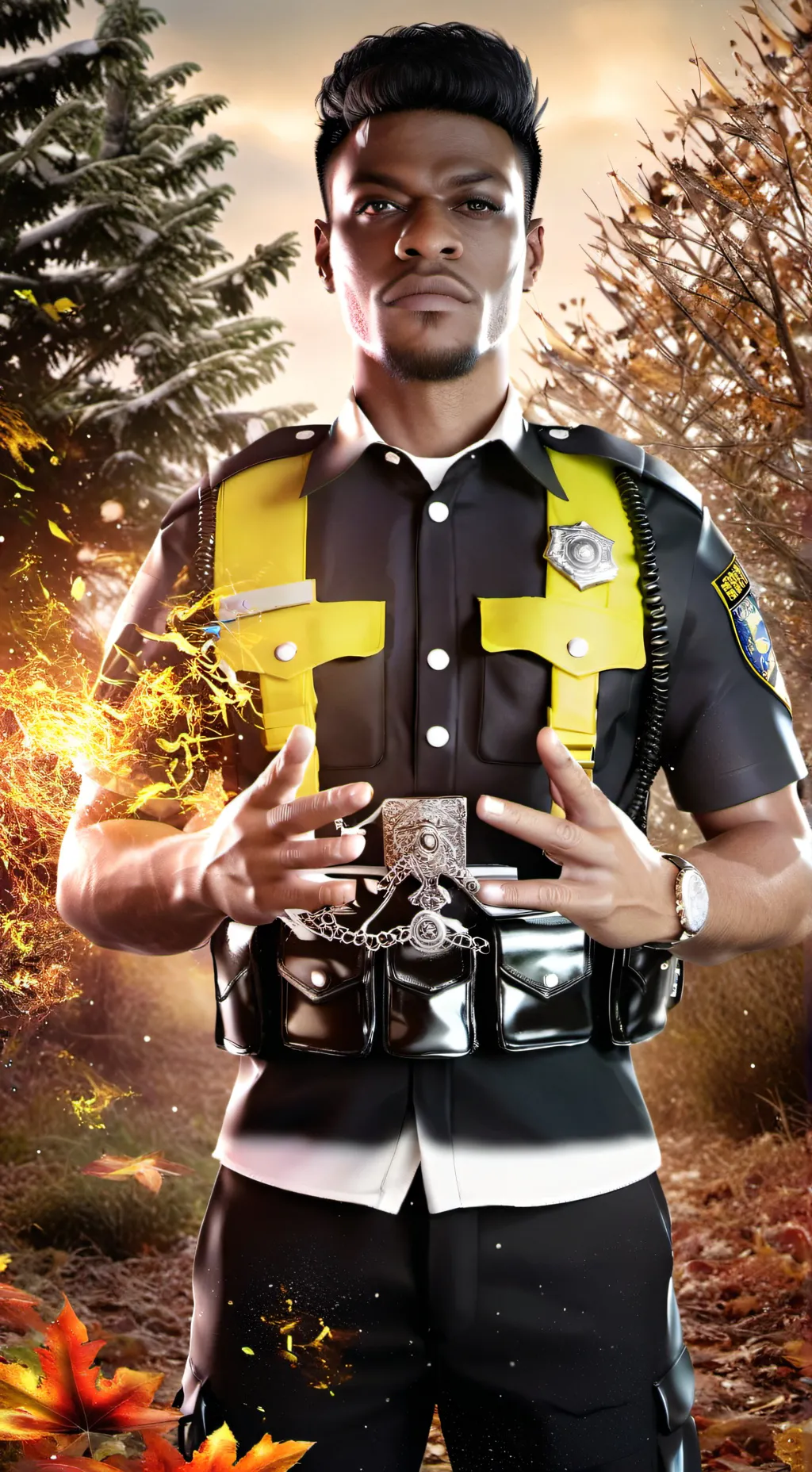 ai character: Teacher with cop u background