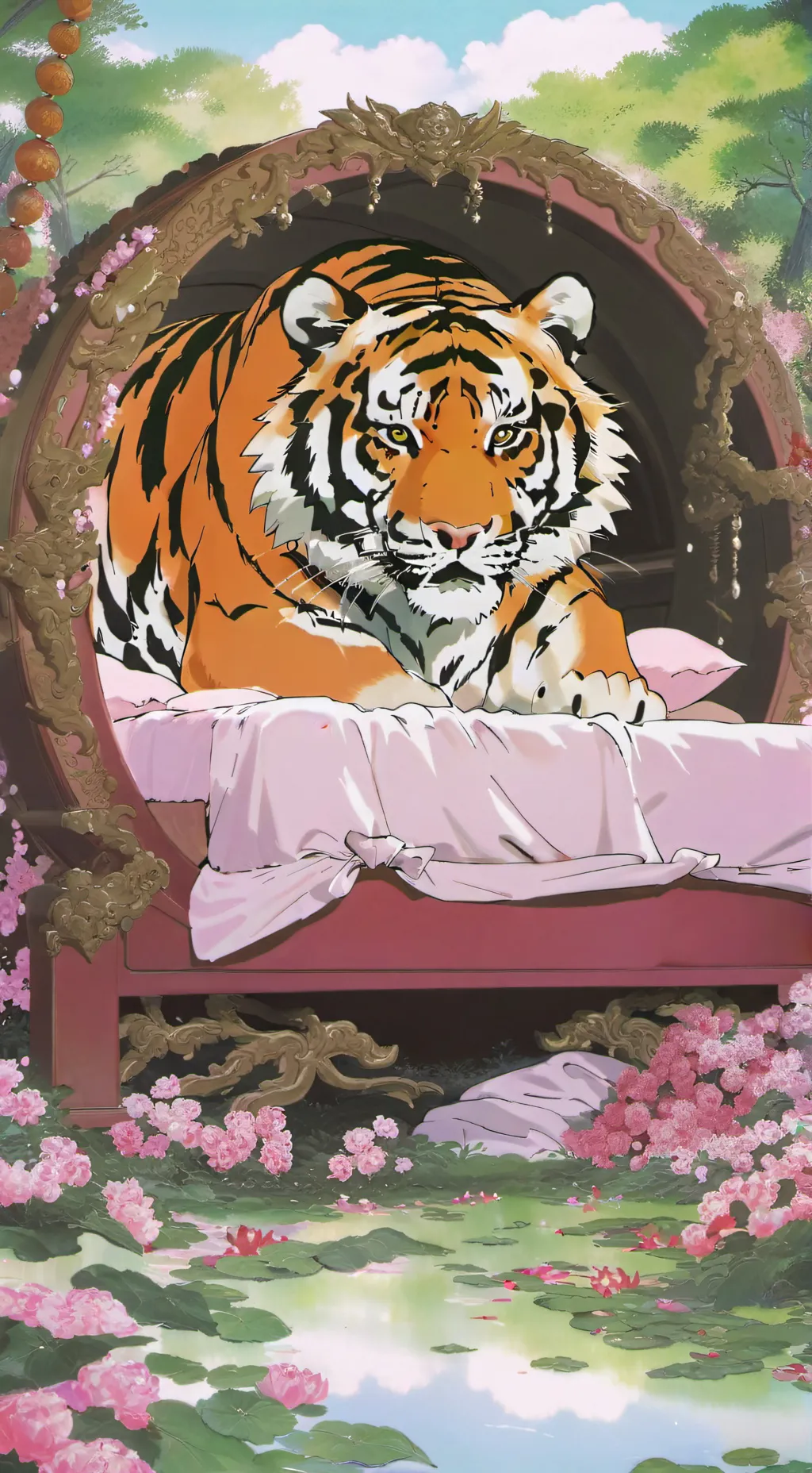 ai character: Tiger bed background