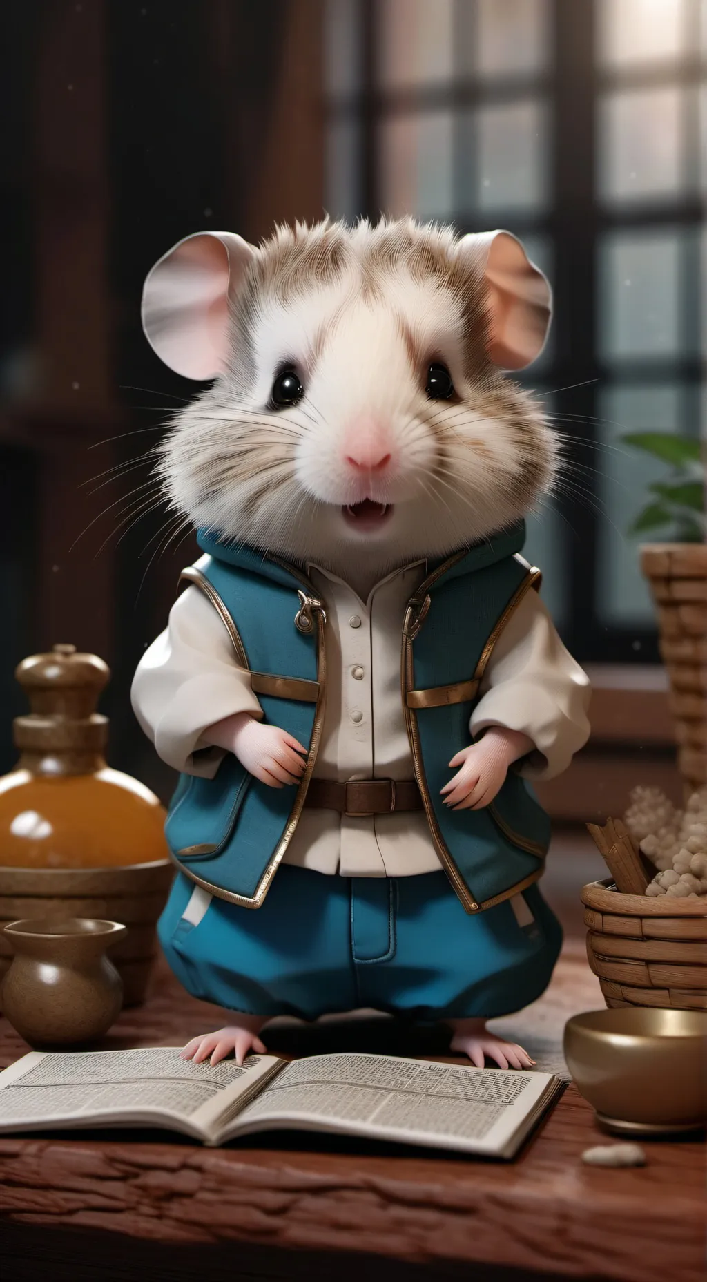 ai character: cute hamster  background