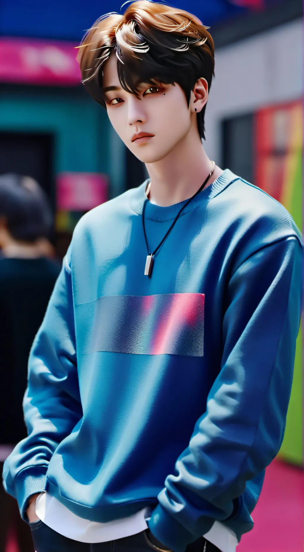 ai character: 8th member of BTS  background