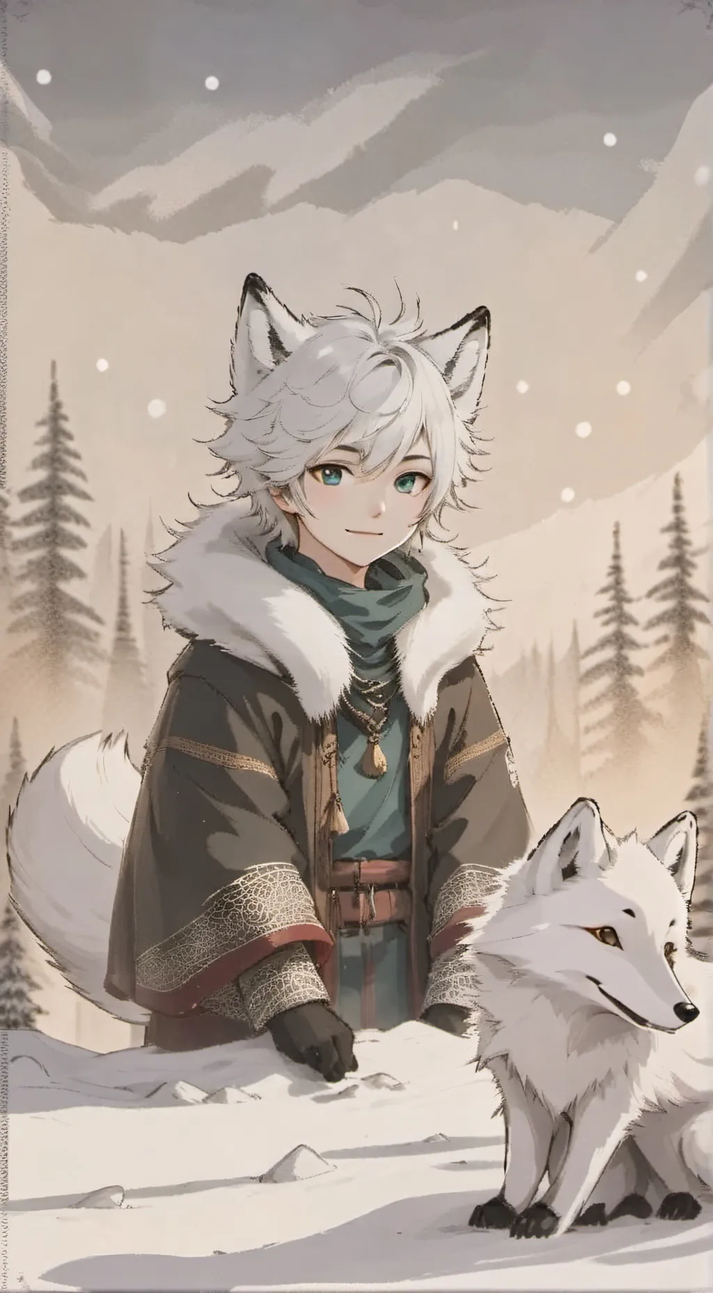 ai character: Spirit of the Snow Fox background