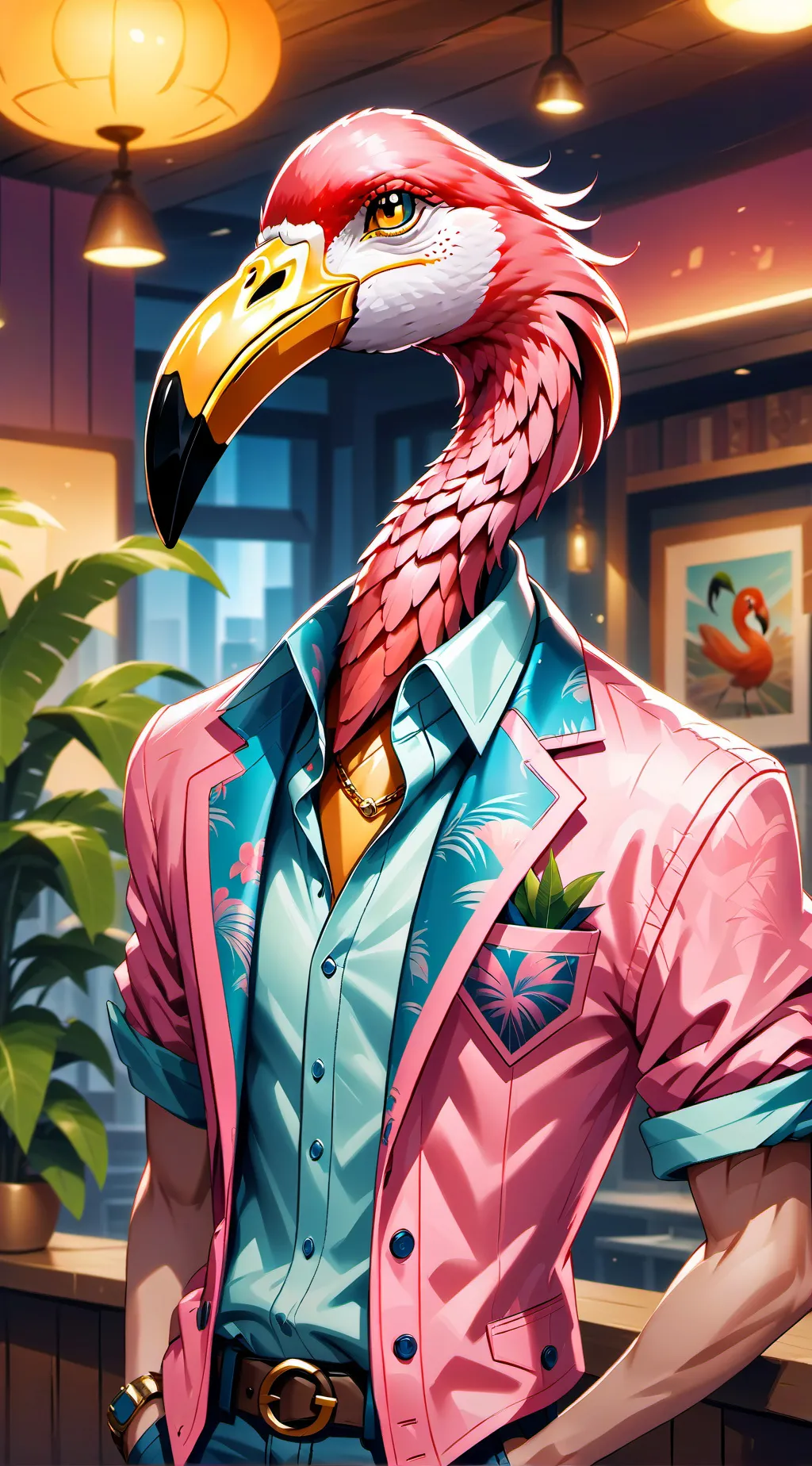 ai character: Flamingo background