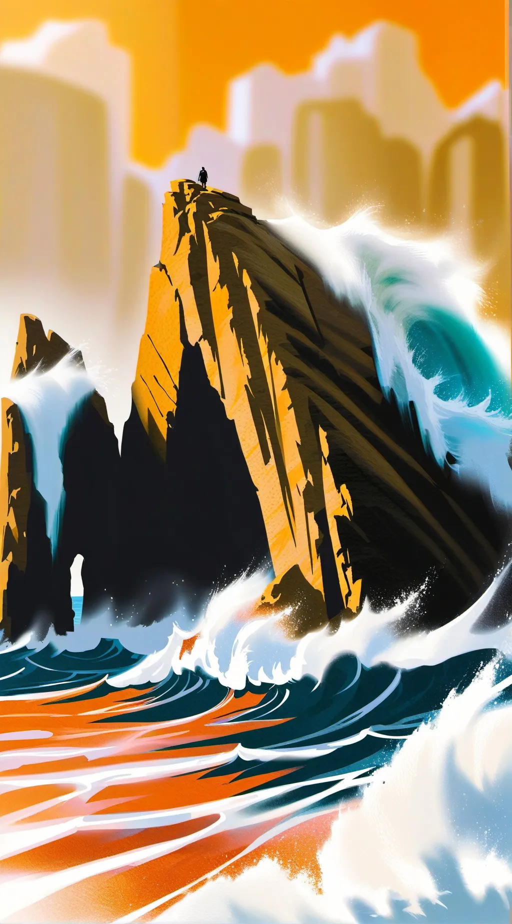 ai character: Rock in the sea background