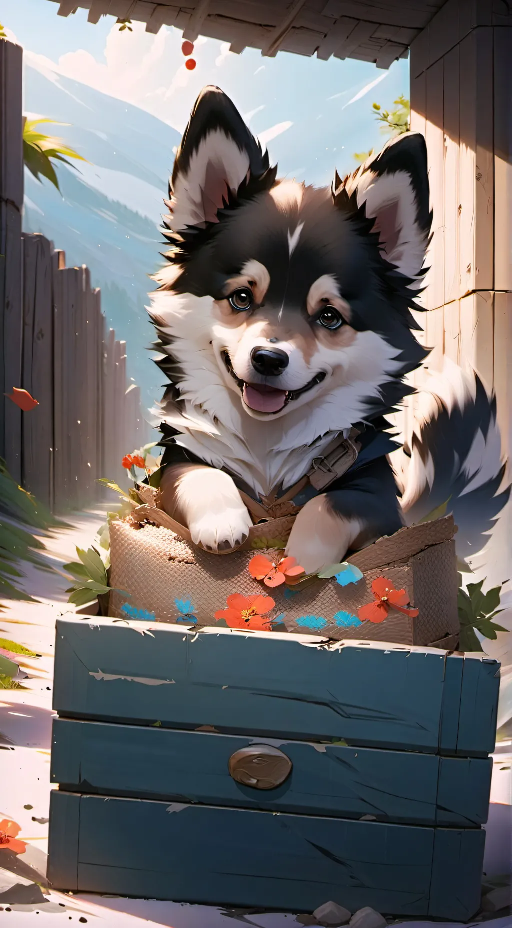 ai character: perrito bebe amigo background