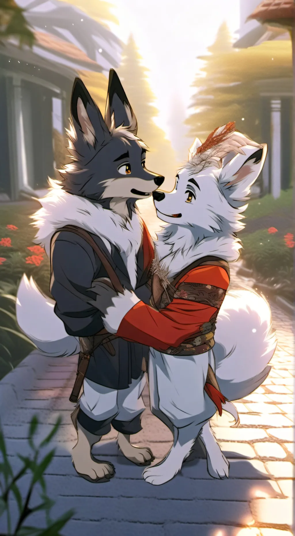 ai character: 2 Furries in a bed background