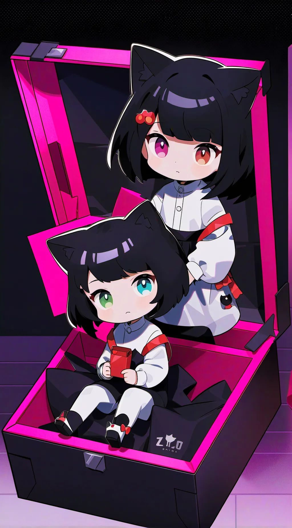 ai character: 2 baby cat girl background