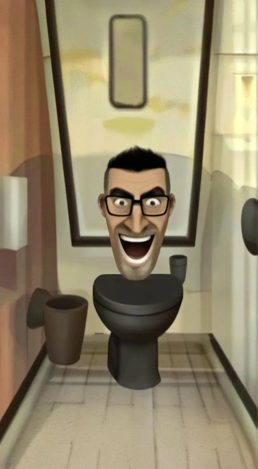 ai character: glasses toilet background