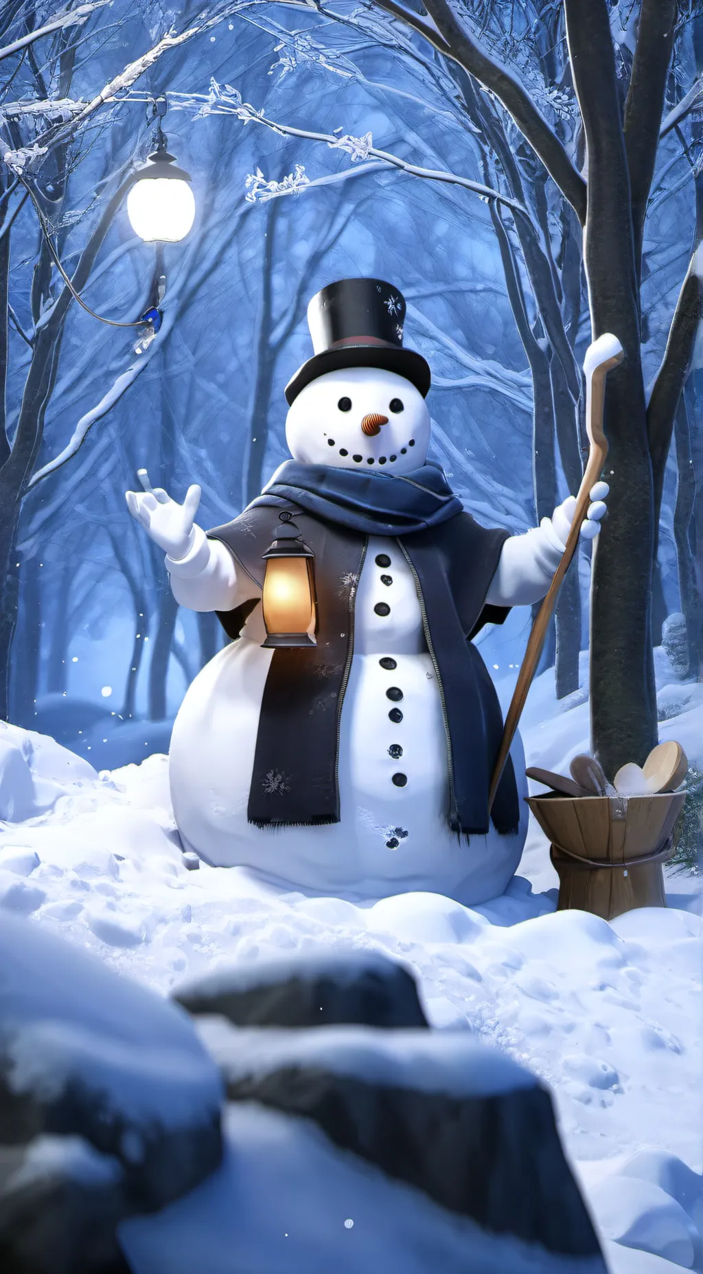 ai character: snow man  background