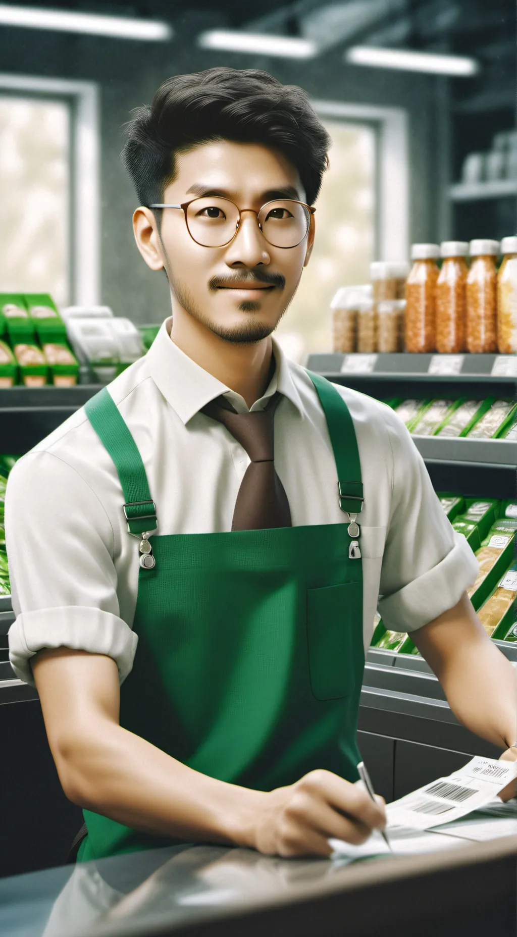 ai character: Fast Food cashier  background