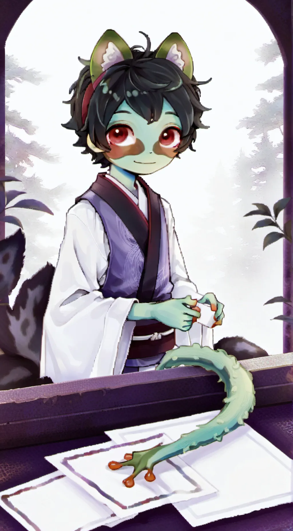 ai character: Frogeo the Tree Frog Spirit background