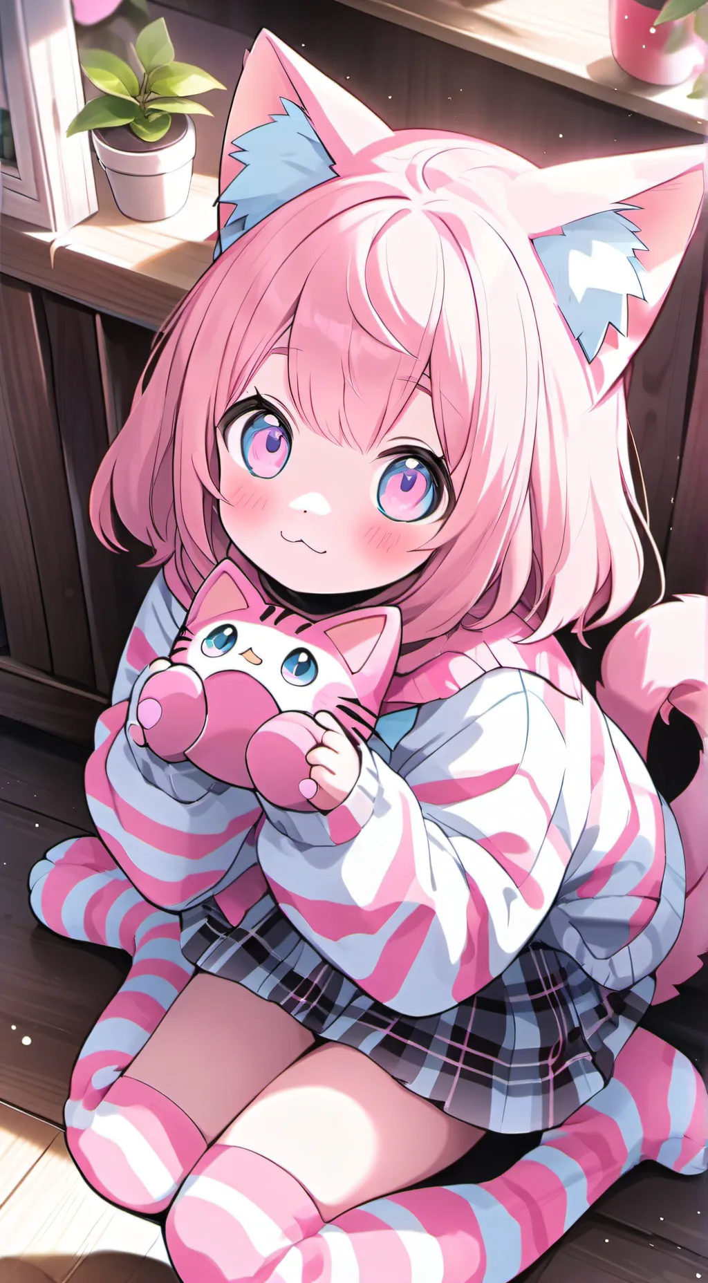 ai character: Pink Cat Furry background
