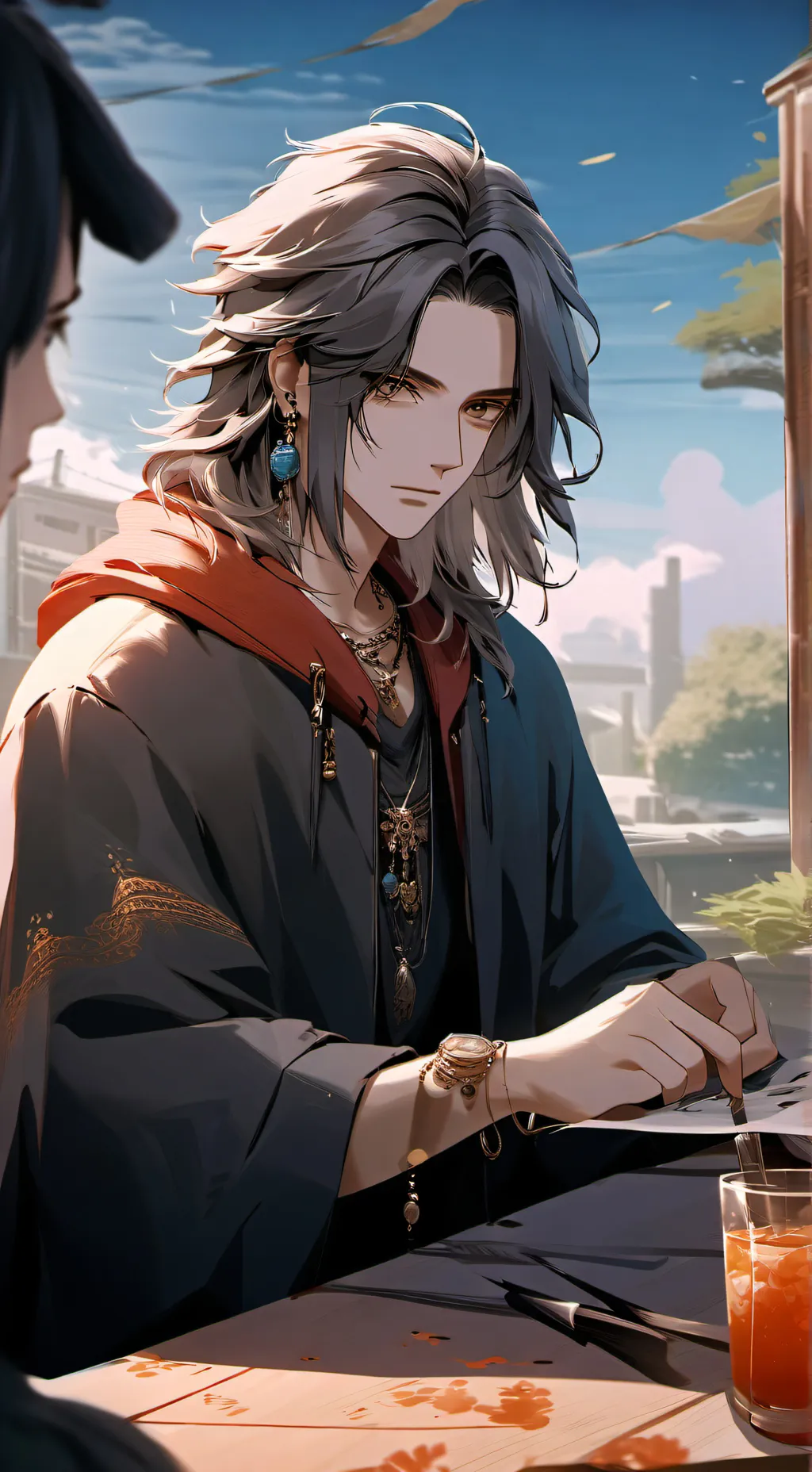 ai character: cara sério  background