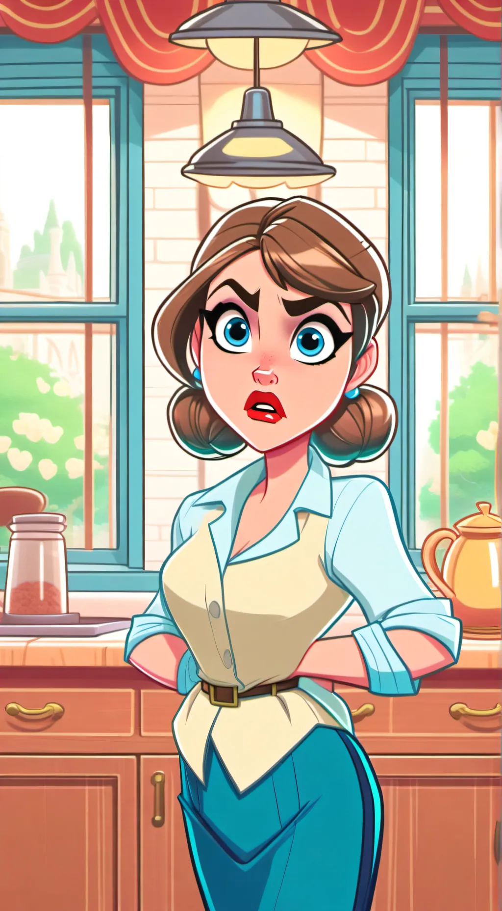 ai character: Linda and Sans background