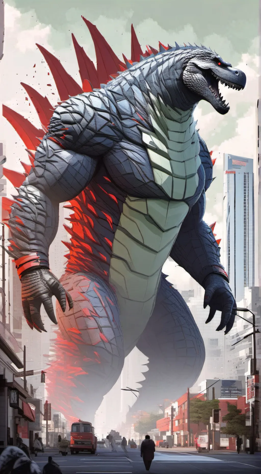 ai character: Marvel Godzilla  background
