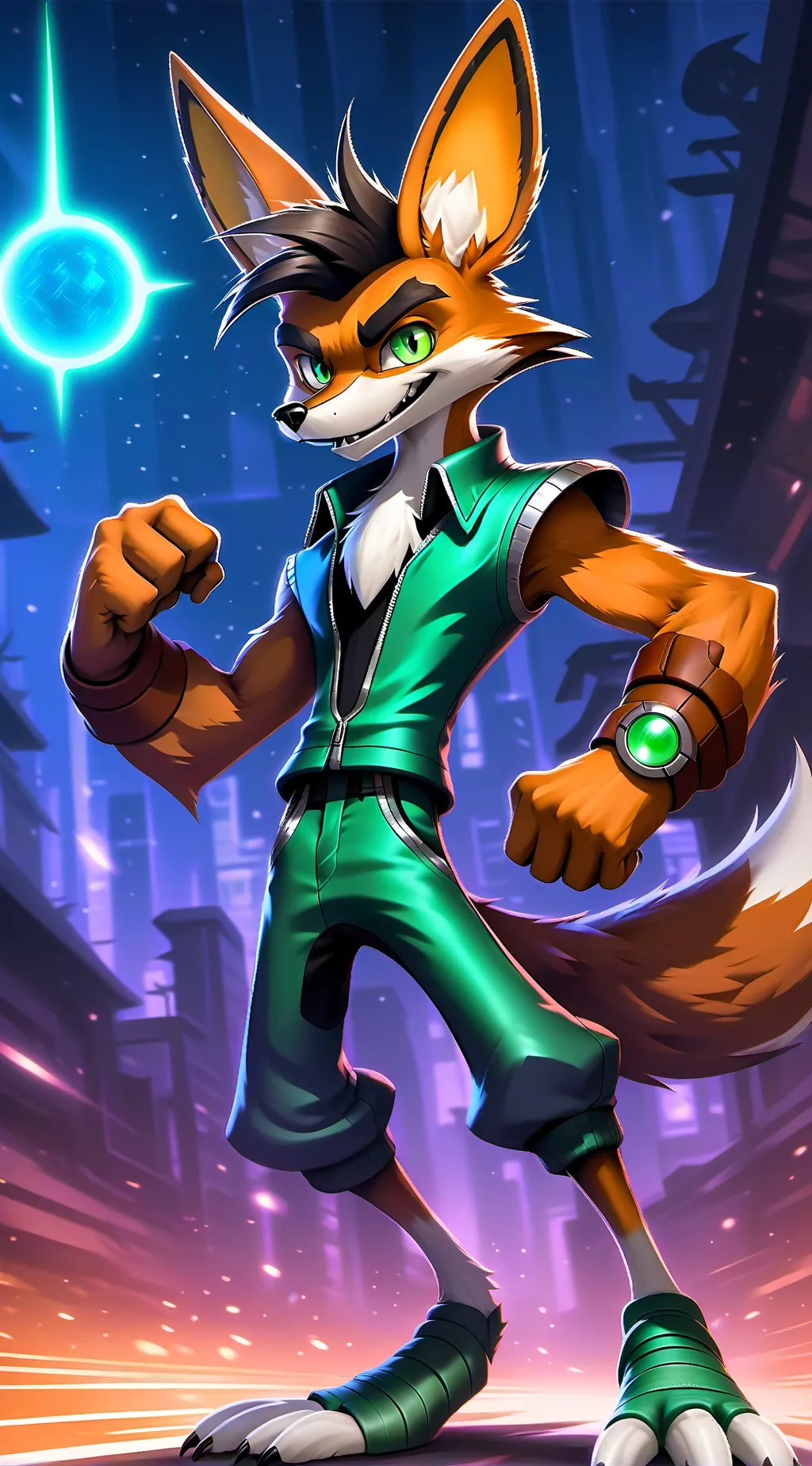 ai character: tech e coyote  background