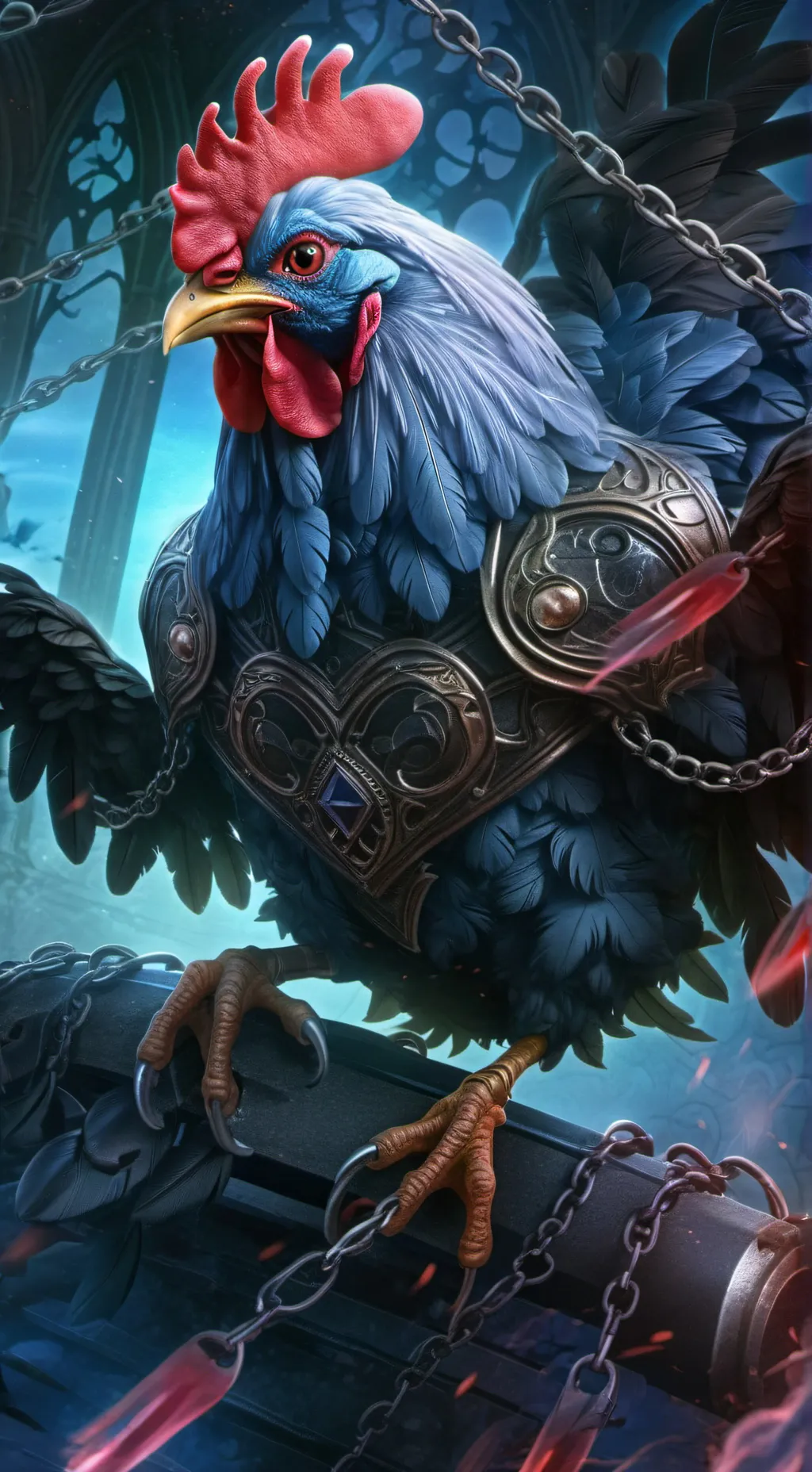 ai character: EVIL CHICKEN background