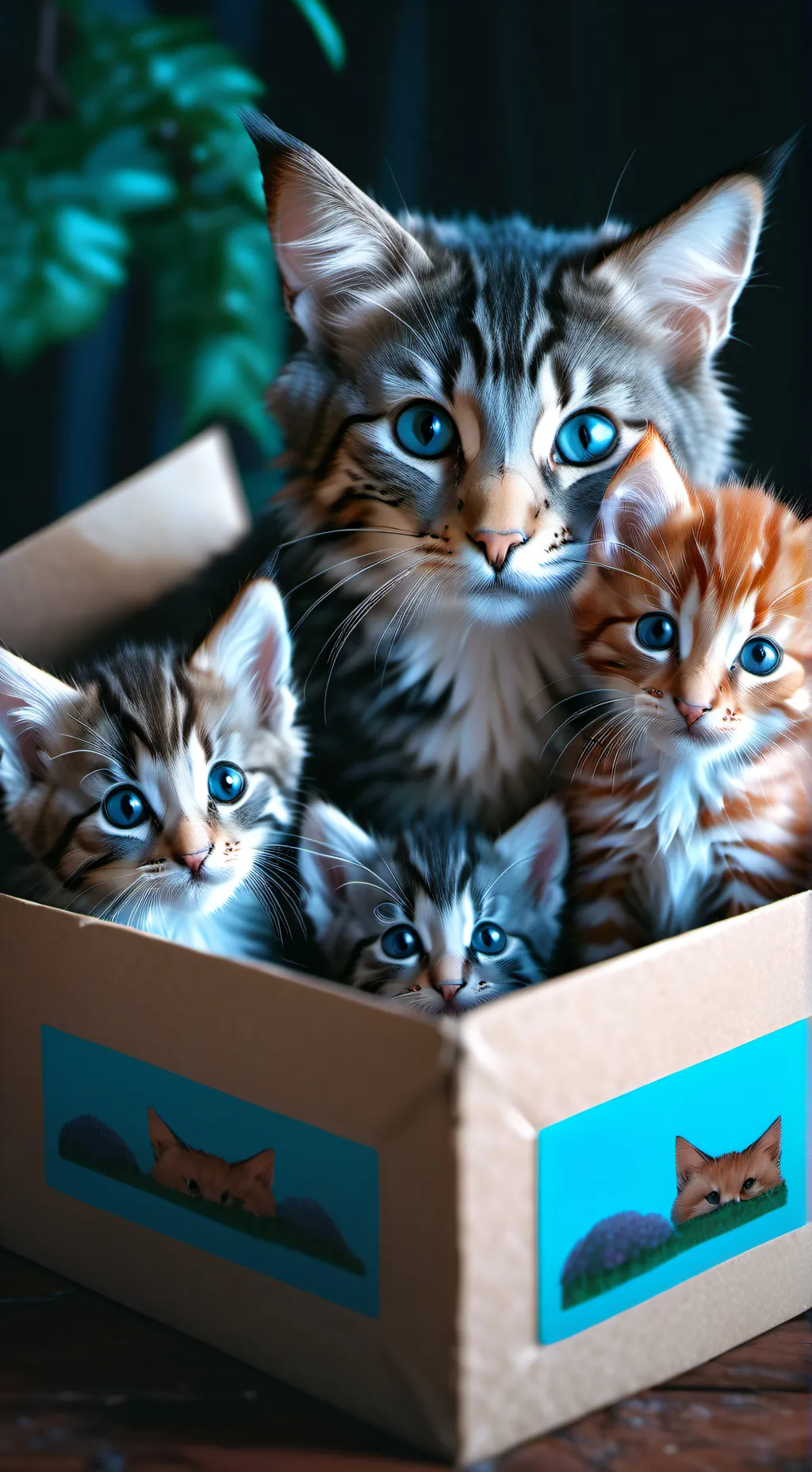 ai character: mom cat and kits background