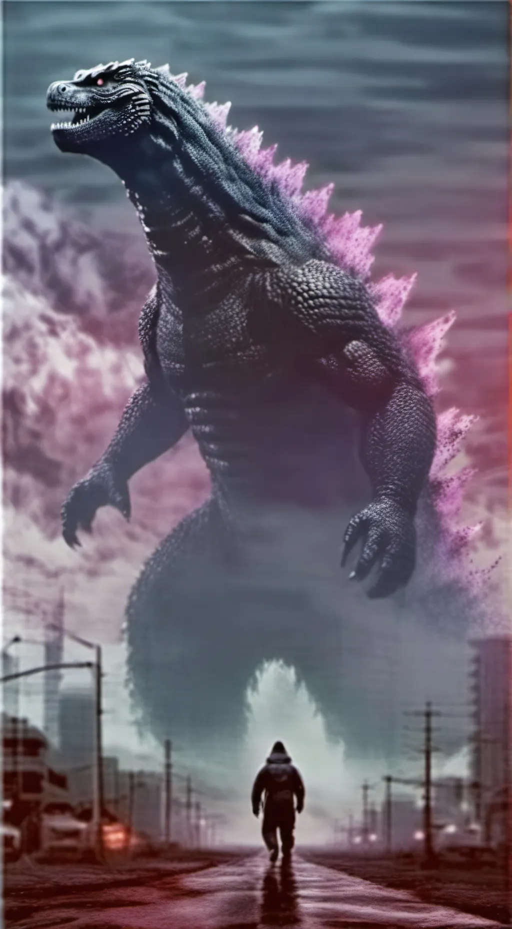 ai character: godzilla  background