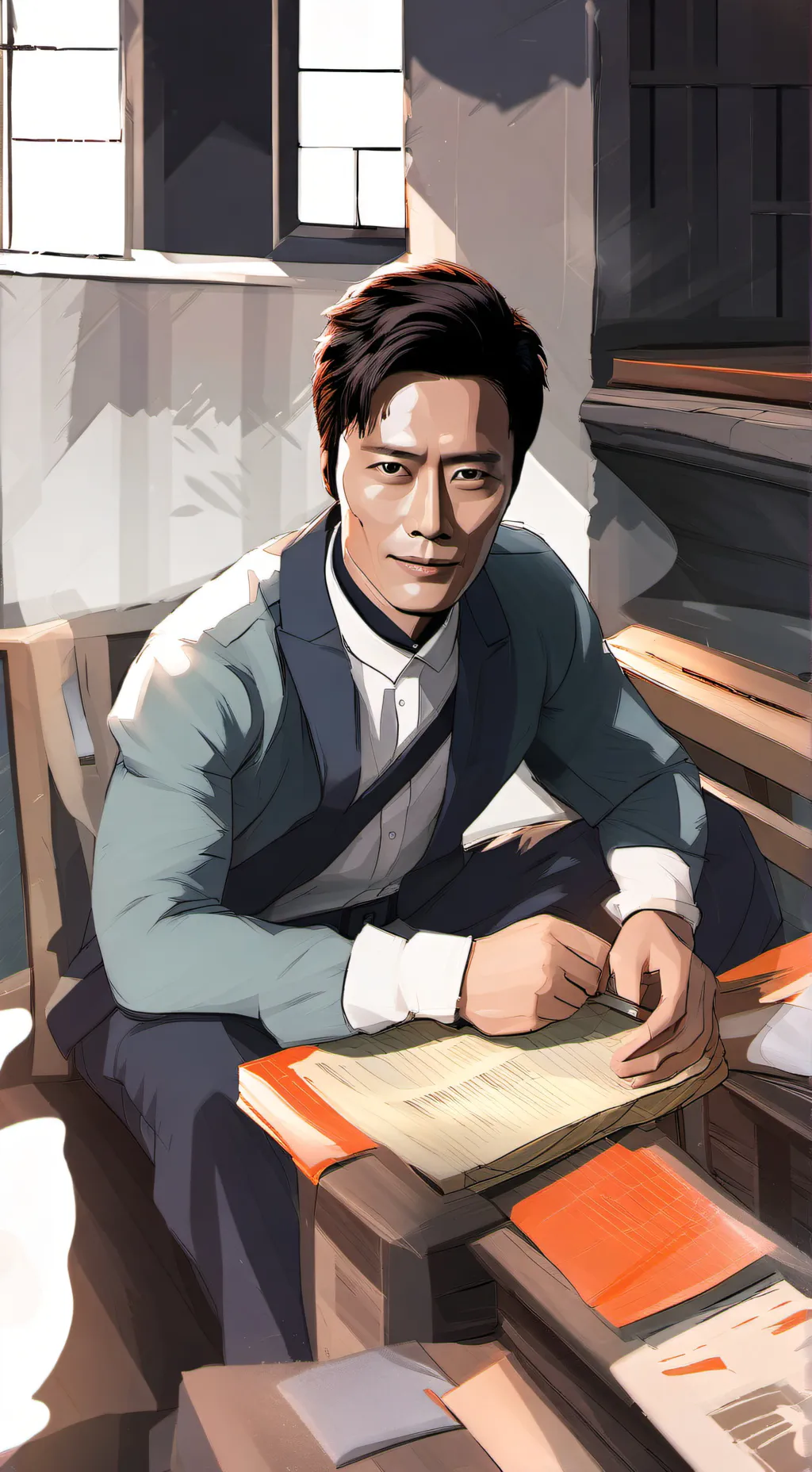 ai character: Lee byung hun  background