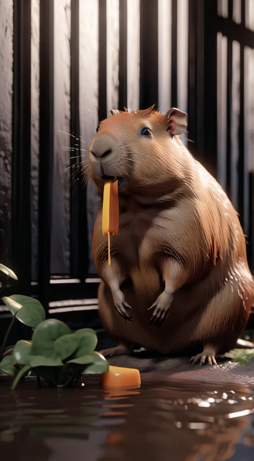 ai character: picky capybara eat background