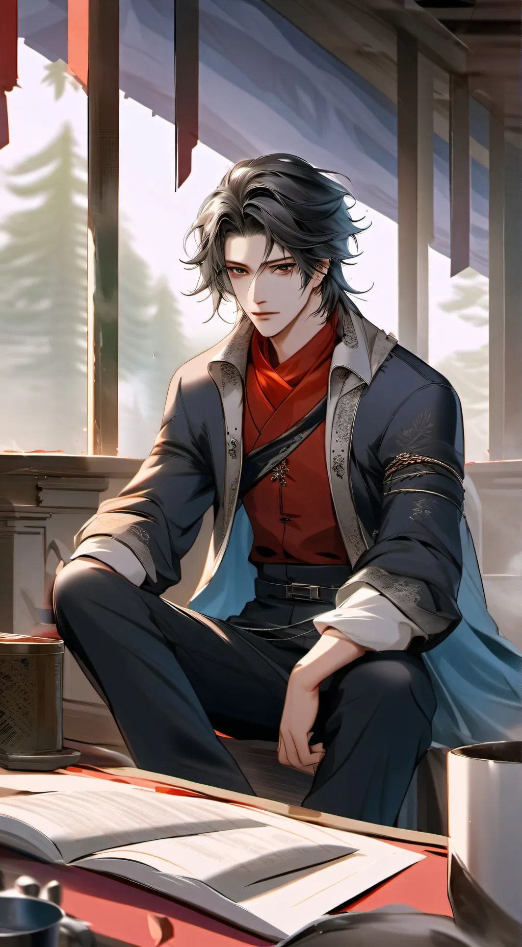 ai character: macaron background