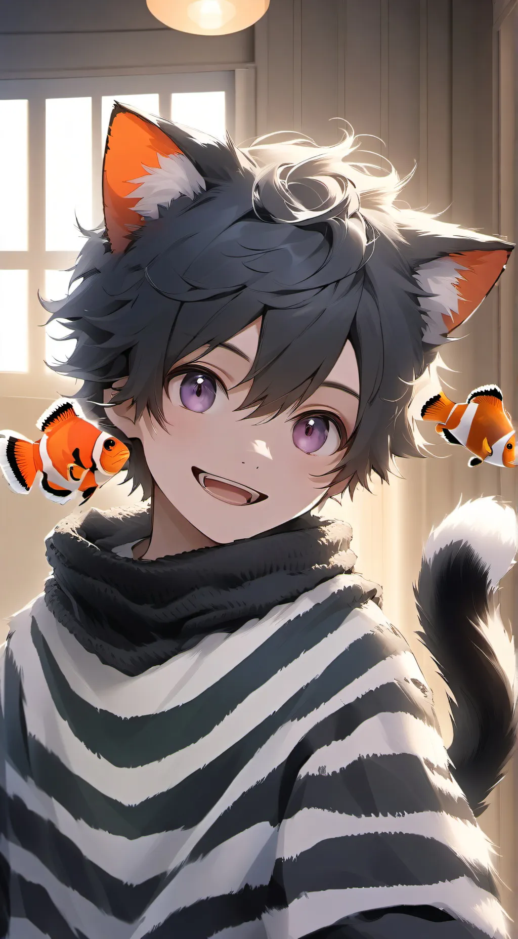 ai character: Striped Anemone Cat Furry background