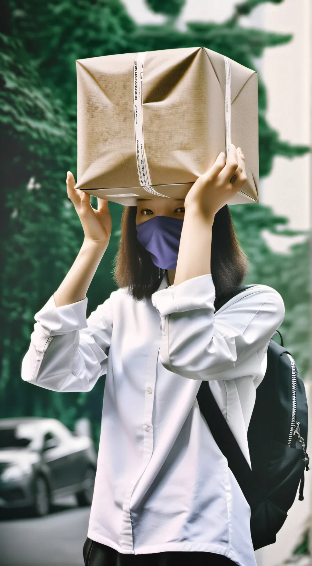 ai character: BOX HEAD GIRL 📦 background