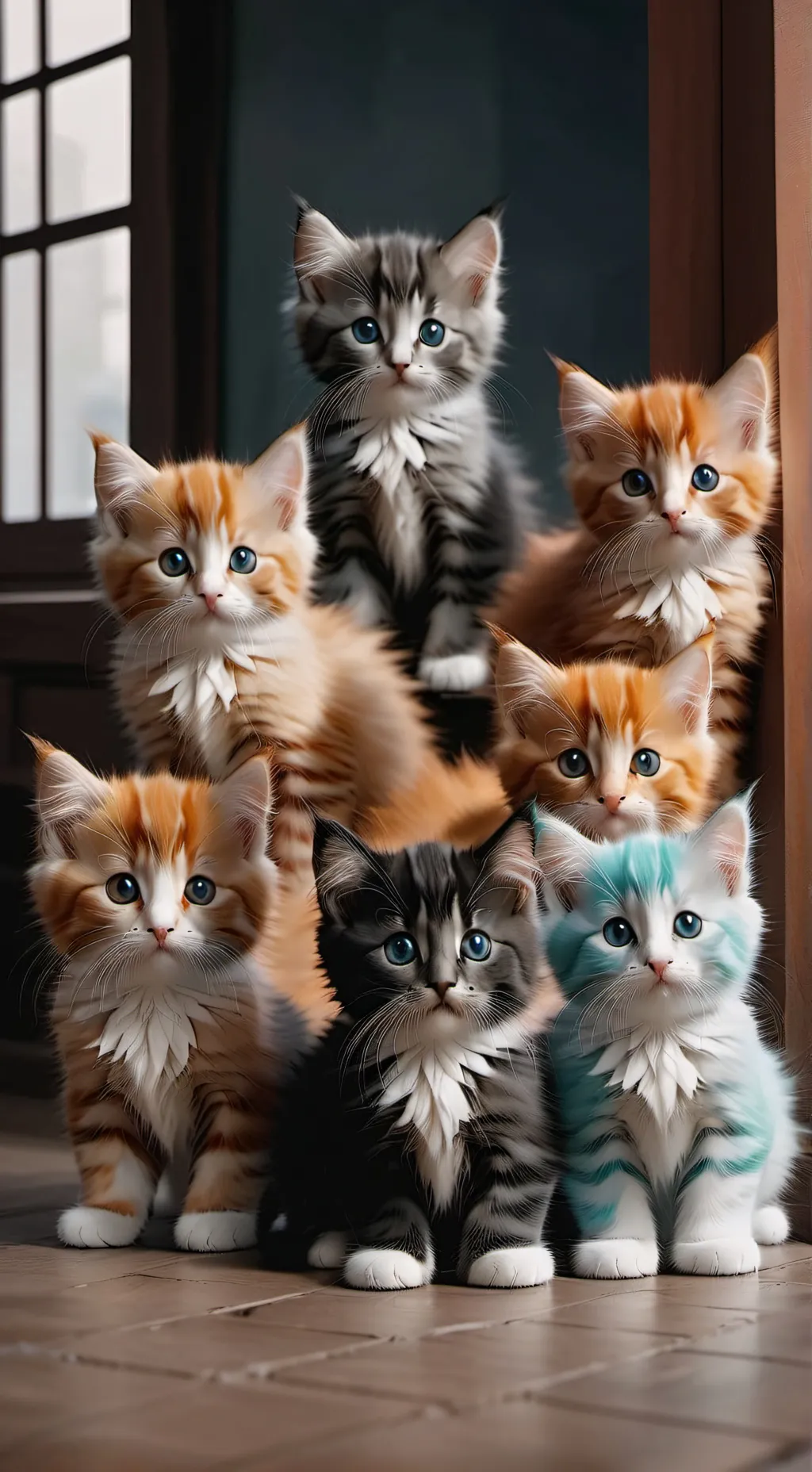 ai character: 7 cute kitten  background