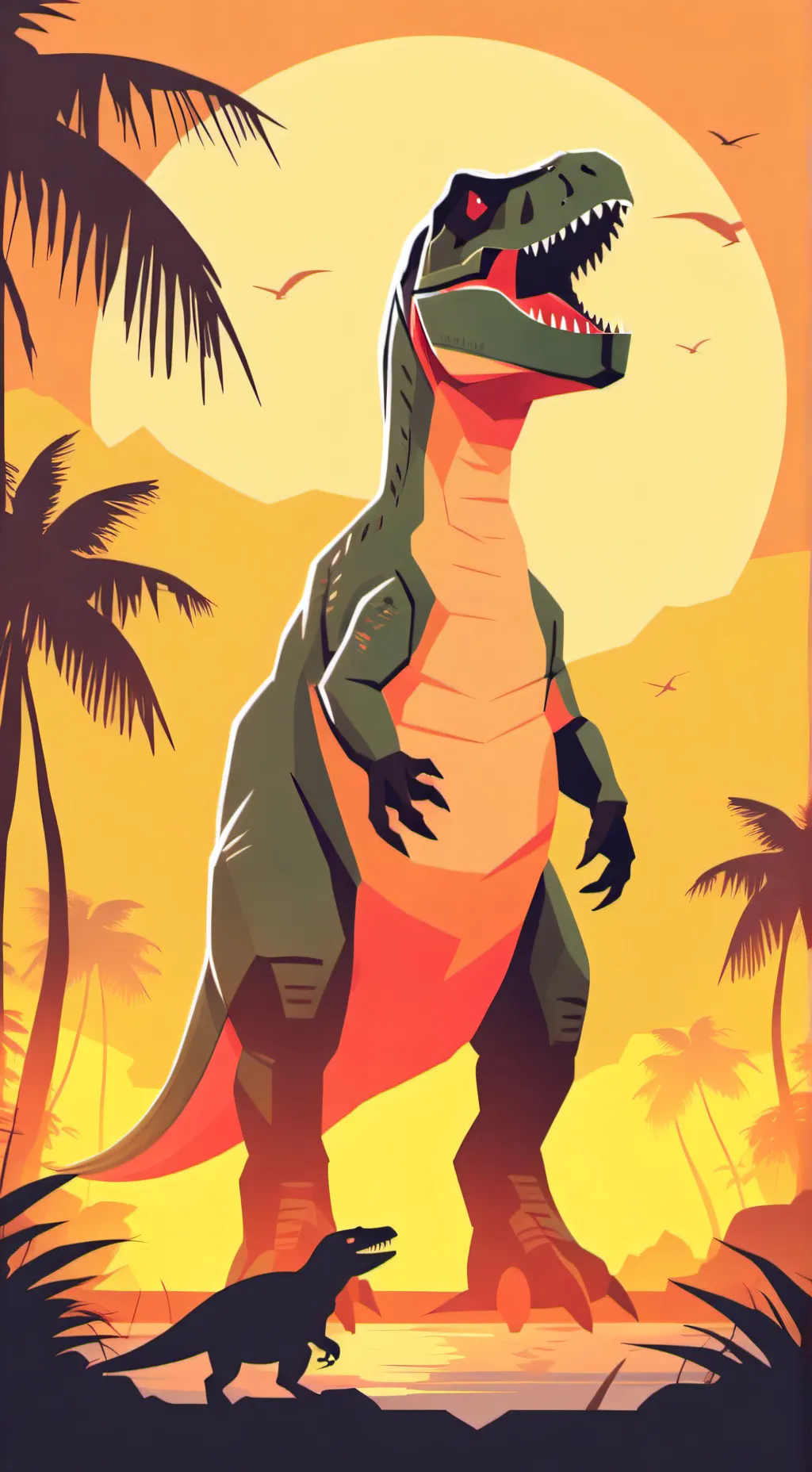 ai character: Godzilla rex in JW background